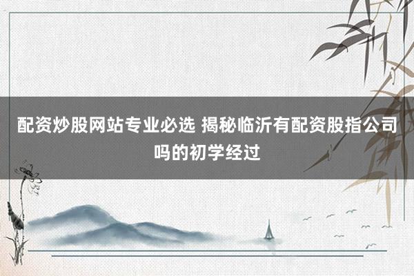 配资炒股网站专业必选 揭秘临沂有配资股指公司吗的初学经过