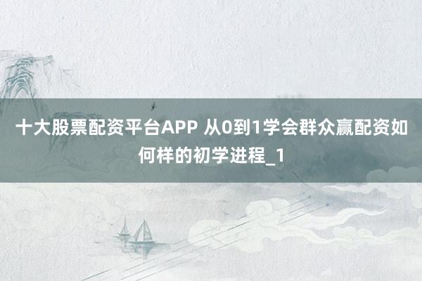 十大股票配资平台APP 从0到1学会群众赢配资如何样的初学进程_1